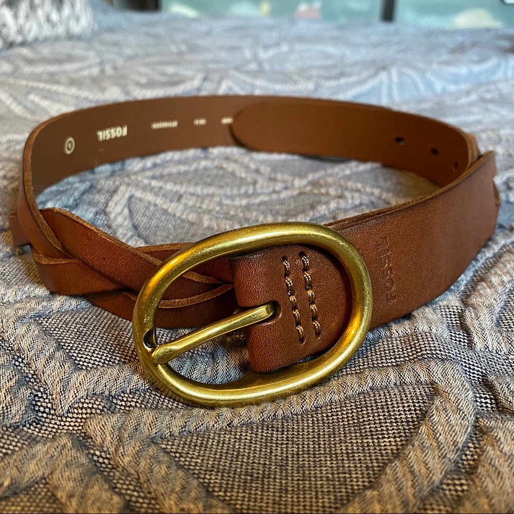 Fossil Leather Braided Oval Centerbar Brown Belt
